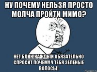 ну почему нельзя просто молча пройти мимо? нет,блин!каждый обязательно спросит почему у тебя зеленые волосы!