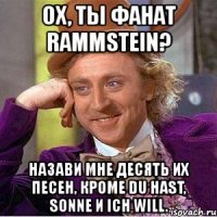 ох, ты фанат rammstein? назави мне десять их песен, кроме du hast, sonne и ich will.