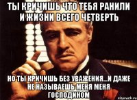 ты кричишь что тебя ранили и жизни всего четверть но ты кричишь без уважения...и даже не называешь меня меня господином