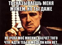 ты называешь меня мужем, но ты даже не учла моё мнение,насчет того что, идти тебе в модели или нет.