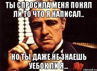 ты спросила меня понял ли то что я написал.. но ты даже не знаешь уебок ли я...