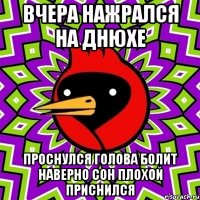 вчера нажрался на днюхе проснулся голова болит наверно сон плохой приснился