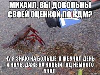 михаил, вы довольны своей оценкой по кдм? ну я знаю на больше, я же учил день и ночь, даже на новый год немного учил