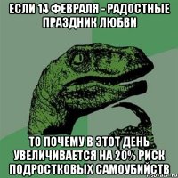 если 14 февраля - радостные праздник любви то почему в этот день увеличивается на 20% риск подростковых самоубийств