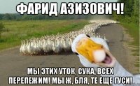 фарид азизович! мы этих уток, сука, всех перепежим! мы ж, бля, те еще гуси!