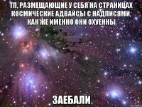 тп, размещающие у себя на страницах космические адвайсы с надписями, как же именно они охуенны заебали