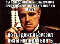 ты приходишь ко мне на промо и просишь меня поставить пиар и в друзья но ты даже не срезал низы на лидах блять