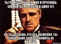 ты приходишь ко мне и просишь зарубиться с тобой в циву 1х1 но ты делаешь это без уважения, ты блядь даже город заложить не можешь