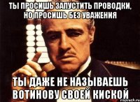 ты просишь запустить проводки, но просишь без уважения ты даже не называешь вотинову своей киской