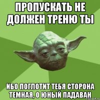 пропускать не должен треню ты ибо поглотит тебя сторона темная, о юный падаван