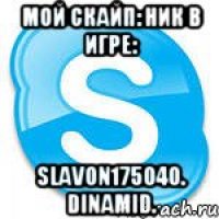 мой скайп: ник в игре: slavon175040. dinamid.