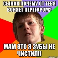 сынок почему от тебя воняет перегаром? мам это я зубы не чистил!!