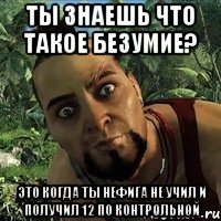 ты знаешь что такое безумие? это когда ты нефига не учил и получил 12 по контрольной