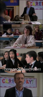 Тема "ЦИКЛОПЕНТАНОПЕРГІДРОФЕННАТРЕНИ" ЦИКЛО --ШО? --ПЕРГІДРОФЕНАНТРЕНИ!! 