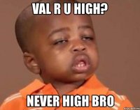 val r u high? never high bro