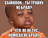 сынооок... ты травку не брал? а , что, не не тус комода не брал...