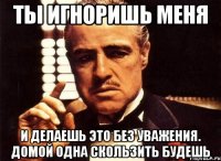 ты игноришь меня и делаешь это без уважения. домой одна скользить будешь