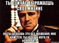 ты сейчас выражаешь свое мнение но ты делаешь это без уважения, мне кажется, ты хочешь кого-то оскорбить