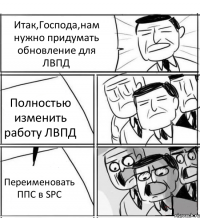 Итак,Господа,нам нужно придумать обновление для ЛВПД Полностью изменить работу ЛВПД Переименовать ППС в SPC