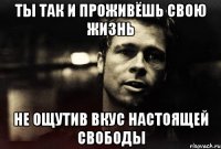 ты так и проживёшь свою жизнь не ощутив вкус настоящей свободы