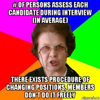 # of persons assess each candidate during interview (in average) there exists procedure of changing positions, members don't do it freely