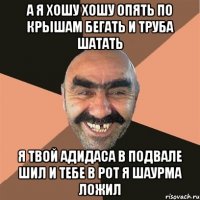 а я хошу хошу опять по крышам бегать и труба шатать я твой адидаса в подвале шил и тебе в рот я шаурма ложил