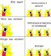 носки,ключи и деньги! прятаться и убегать от хозяинаЁ всегда!