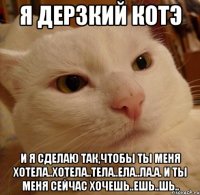 я дерзкий котэ и я сделаю так,чтобы ты меня хотела..хотела..тела..ела..ла.а. и ты меня сейчас хочешь..ешь..шь..