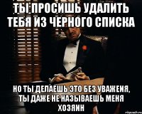 ты просишь удалить тебя из черного списка но ты делаешь это без уважеия, ты даже не называешь меня хозяин