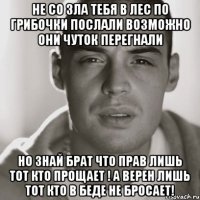 не со зла тебя в лес по грибочки послали возможно они чуток перегнали но знай брат что прав лишь тот кто прощает ! а верен лишь тот кто в беде не бросает!