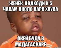 женёк, подходи к 5 часам около парк хауса окей буду в мадагаскаре