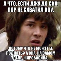 а что, если джу до сих пор не схватил коу, потому что не может ее поднять? а она, на самом деле, жиробасина.