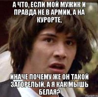 а что, если мой мужик и правда не в армии, а на курорте, иначе почему же он такой загорелый, а я как мышь белая?