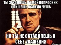 ты заходишь на мой вопросник и пишешь всякую чушь но ты не оставляешь к себе уважения