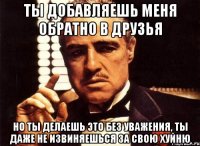 ты добавляешь меня обратно в друзья но ты делаешь это без уважения, ты даже не извиняешься за свою хуйню