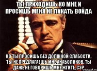 ты приходишь ко мне и просишь меня не пикать войда но ты просишь без должной слабости, ты не предлагаешь мне анаболиков, ты даже не говоришь мне жгите, сэр