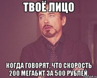 твоё лицо когда говорят, что скорость 200 мегабит за 500 рублей.