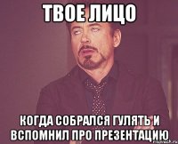 твое лицо когда собрался гулять и вспомнил про презентацию