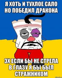 я хоть и тухлое сало но победил дракона эх если бы не стрела в глазу я бы был стражником