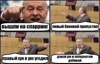 вышли на спарринг левый боковой пропустил правый хук в ухо угодил давай уж и апперкотом добивай