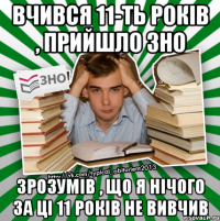 вчився 11-ть років , прийшло зно зрозумів , що я нічого за ці 11 років не вивчив