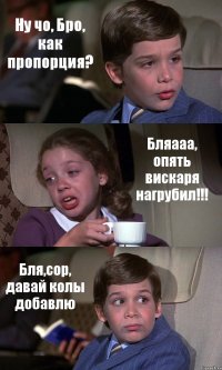 Ну чо, Бро, как пропорция? Бляааа, опять вискаря нагрубил!!! Бля,сор, давай колы добавлю