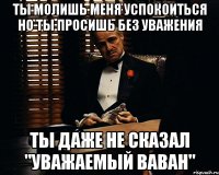 ты молишь меня успокоиться но ты просишь без уважения ты даже не сказал "уважаемый ваван"