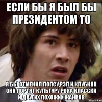 если бы я был бы президентом то я бы отменил попсу,рэп и клубняк они портят культуру рока класски и других похожих жанров