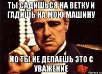 ты садишься на ветку и гадишь на мою машину но ты не делаешь это с уважение