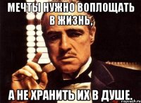 мечты нужно воплощать в жизнь, а не хранить их в душе.