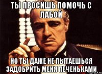 ты просишь помочь с лабой но ты даже не пытаешься задобрить меня печеньками