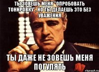 ты зовешь меня "опробовать тонировку", но ты делаешь это без уважения ты даже не зовешь меня погулять