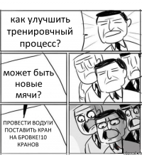 как улучшить тренировчный процесс? может быть новые мячи? ПРОВЕСТИ ВОДУ!И ПОСТАВИТЬ КРАН НА БРОВКЕ!10 КРАНОВ