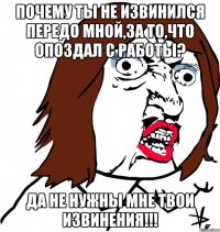 почему ты не извинился передо мной,за то,что опоздал с работы? да не нужны мне твои извинения!!!